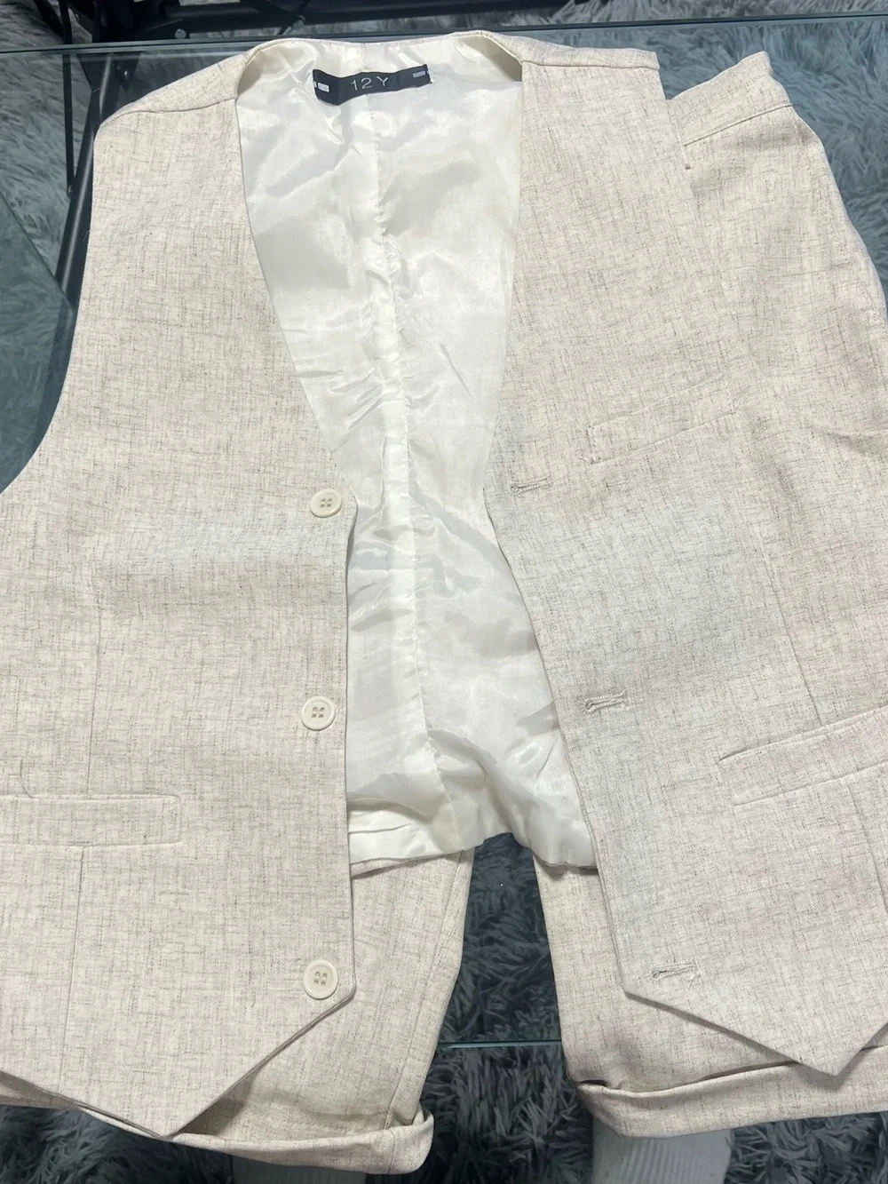 Kids Cream Linen-Blend Shorts